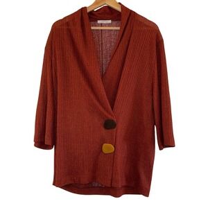 Zara Woman Size M Rust Ribbed‎ Knit Open Front Cardigan Sweater Large Buttons